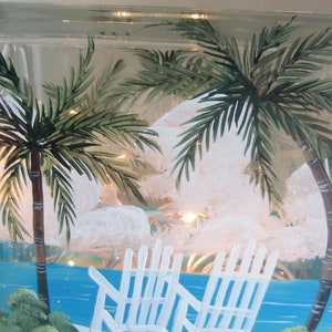 Palm Trees and 2 Beach Chairs, Glass Lighted Block, Tropical Scene On A Lighted Block Hand Painted image 7