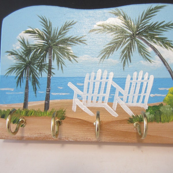 PALM TREE , BEACH Chairs** Beach Scene **  Wood Key Rack **  Key Holder**Jewelry Holder**  Hand Painted