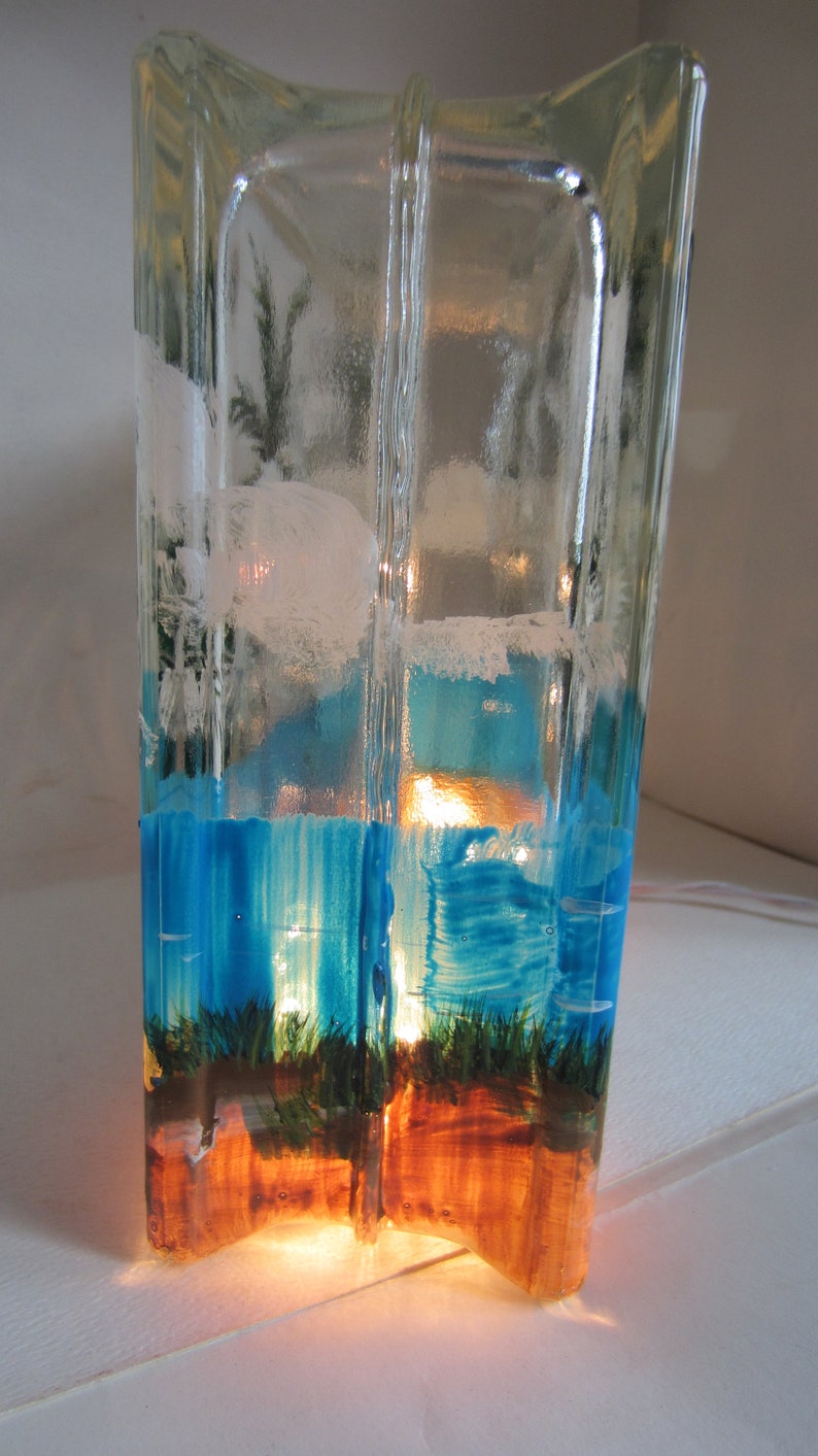 Palm Tree Glass Lighted Block Palm Tree Tropical Scene on Etsy