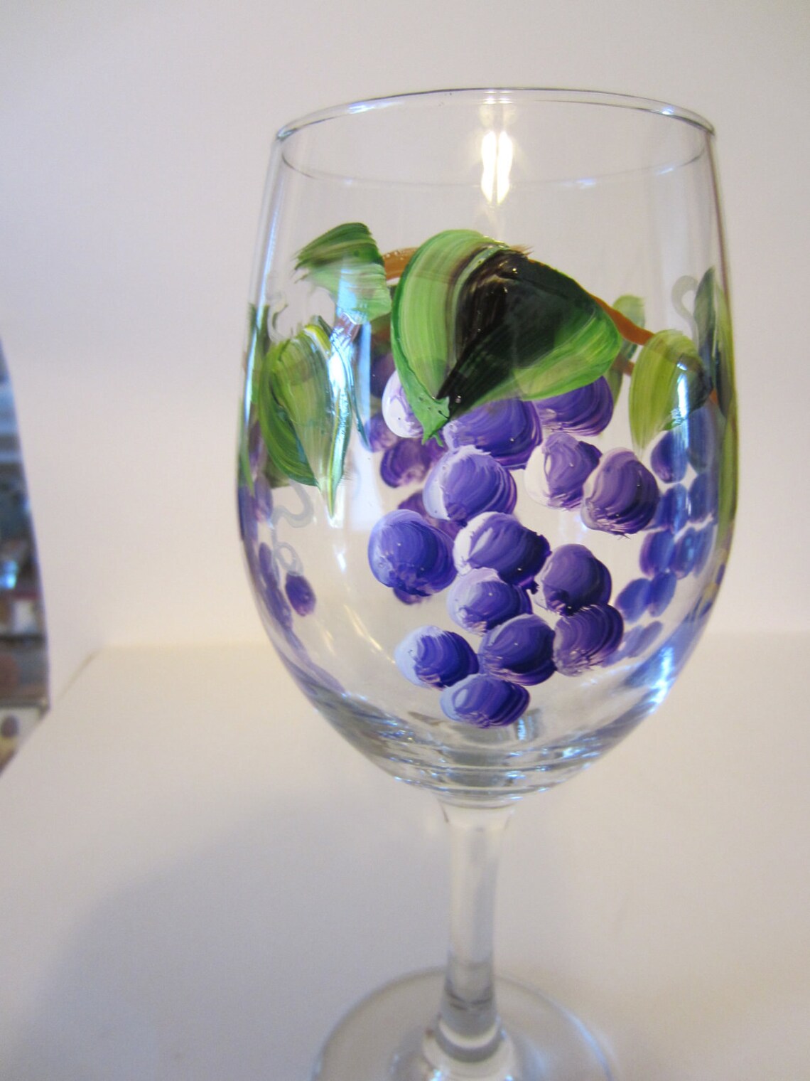 2 Grape Wine Glasses, Large Hand Painted Glasses ** Purple Grapes on ...
