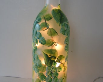 Grape Lighted Frosted Wine Bottle  With Green Grapes ** Bright Green Grapes on a  Frosted Bottle***Electric Lights**