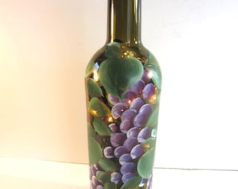 Purple Grape Lighted Wine Bottle **Brownish- Green Lighted Bottle** Wonderful Tuscan Look ***  Night Light*** Lantern****  Electric Lights**
