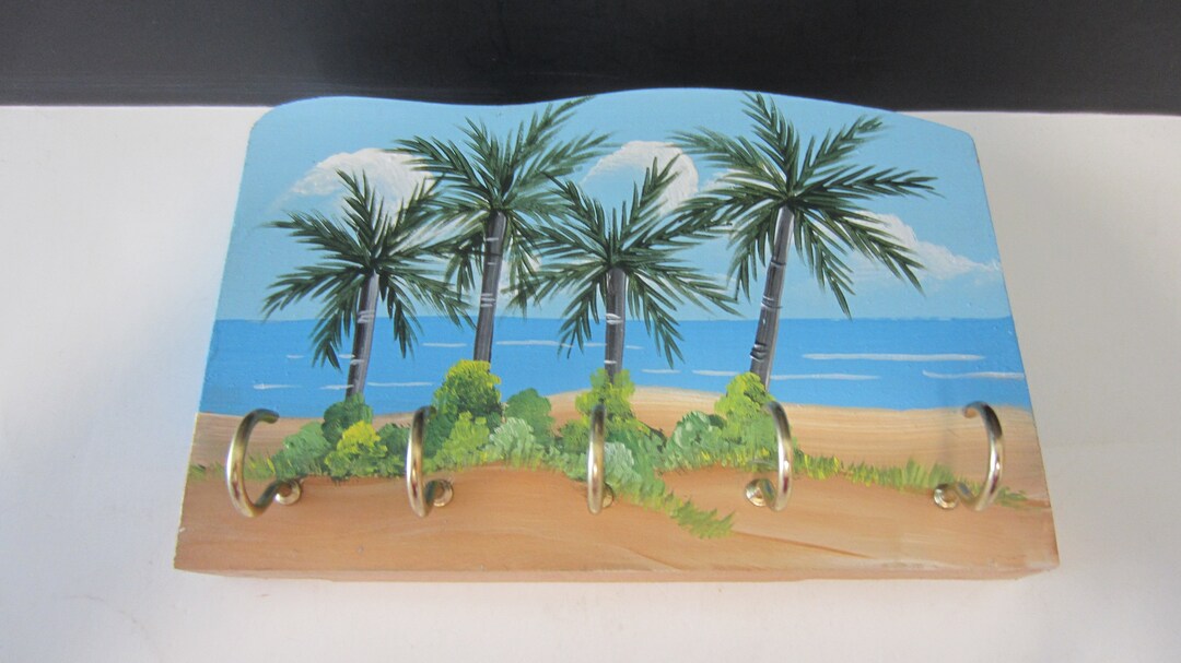 Beach Key Rack PALM TREE BEACH Scene ** Wood Key Rack ** Key Holder**jewelry Holder ...