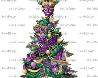 mardi gras tree PNG, Louisiana festival, fat tuesday, digital file, hand drawn