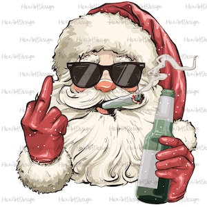 funny santa claus PNG, retro santa christmas, santa smokes, santa middle finger digital file sublimation design hand drawn printable tshirt
