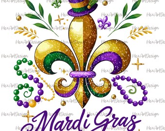 mardi gras fleur de lis PNG, new orleans carnival, Louisiana festival, digital file, sublimation design, hand drawn, printable tshirt