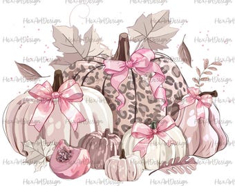coquette pumpkins pink bows PNG, fall season, pink pumpkins, thanksgiving, digital file sublimation design hand drawn printable tshirt