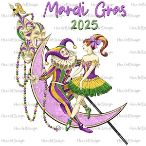 マルディグラ 2025 PNG、ニューオーリンズ カーニバル、ルイジアナ フェスティバル、レトロ マルディグラ、デジタル ファイル昇華デザイン手描き印刷可能な T シャツ