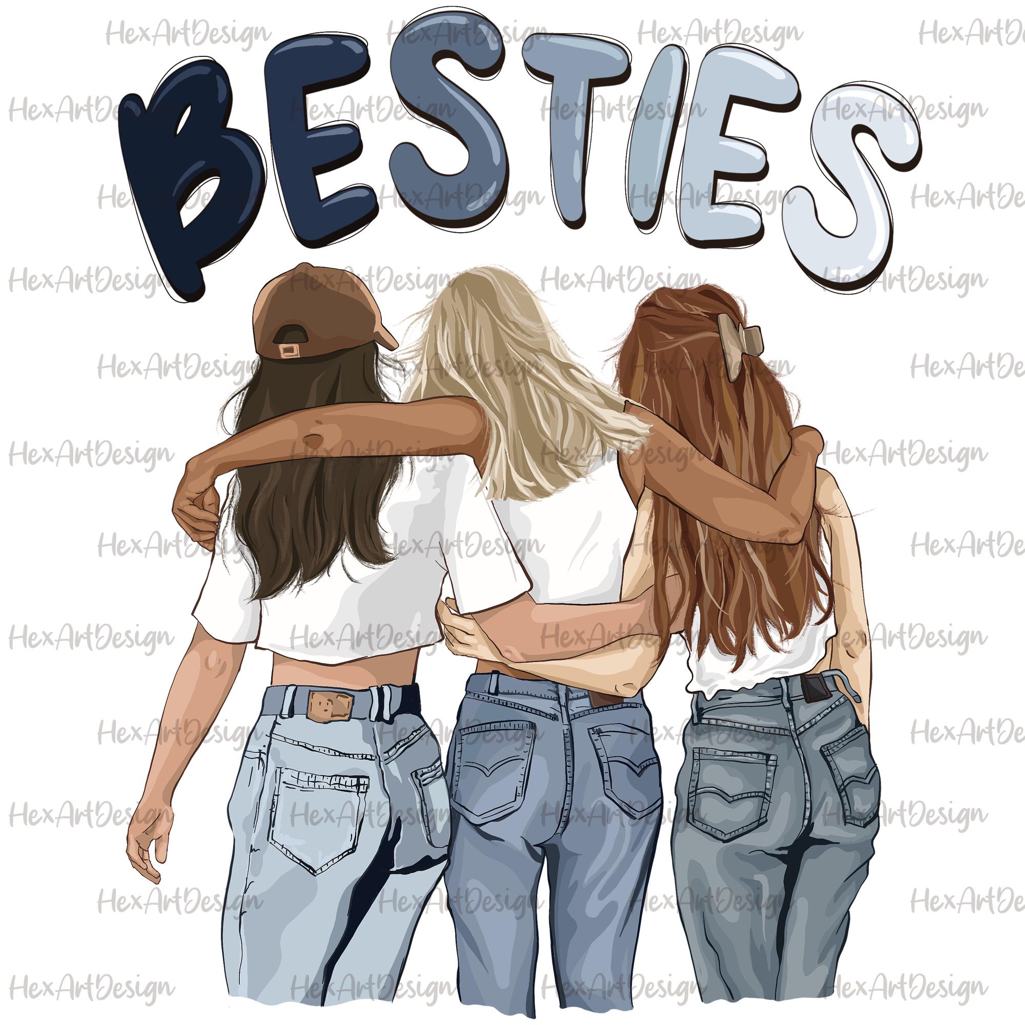 besties PNG, three friends png , best friends png, soul sisters, BFF png, digital file, sublimation design, hand drawn, printable tshirt