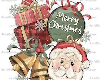 joyeux Noël PNG, père Noël, grelots, hiver douillet, tshirt imprimable dessiné à la main de sublimation de fichier numérique