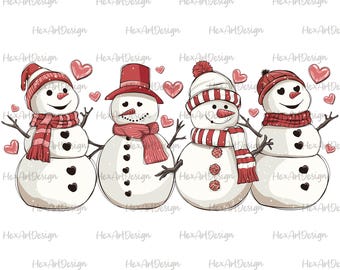 Valentine's Day Snowmen PNG, Red Hearts, Love ( Digital File)
