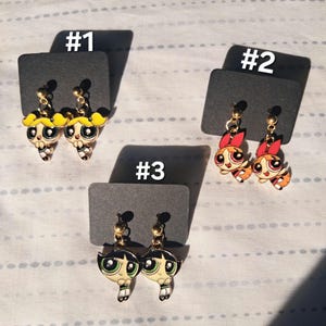 Cute Power Girl Studs, Fictional Cartoon Character Earrings, Kawaii Girl Power Earrings