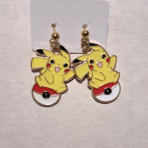 Poké Cartoon Ball Studs, Cartoon Earrings, Kawaii Studs, Pika Gold-Plated Stainless Studs and More!
