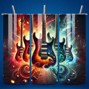 Musician Lover Tumbler Wrap PNG, Seamless Fiery and Icy Music Design 20oz Skinny Tumbler Design, Sublimation Digital Download