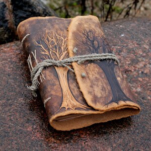 Leather wedding guest book journal Trees of life image 1