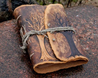 Leather wedding guest book- journal Trees of life