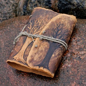 Leather wedding guest book journal Trees of life image 5