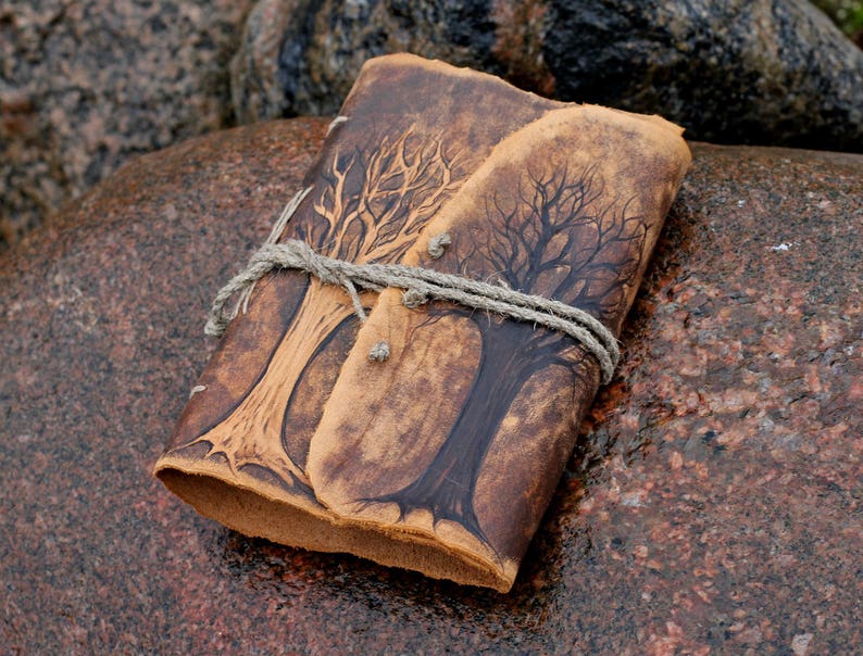 Leather wedding guest book journal Trees of life image 5