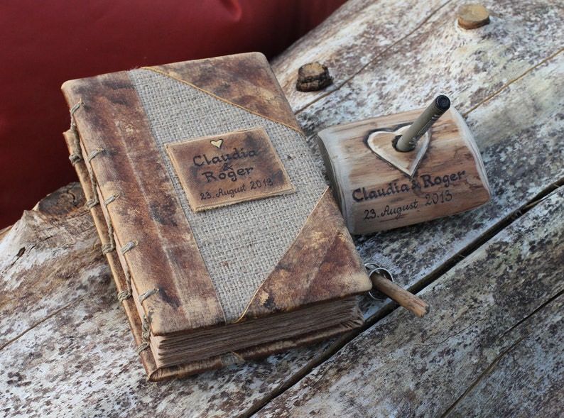 Rustic wood pen holder for wedding guest book image 5