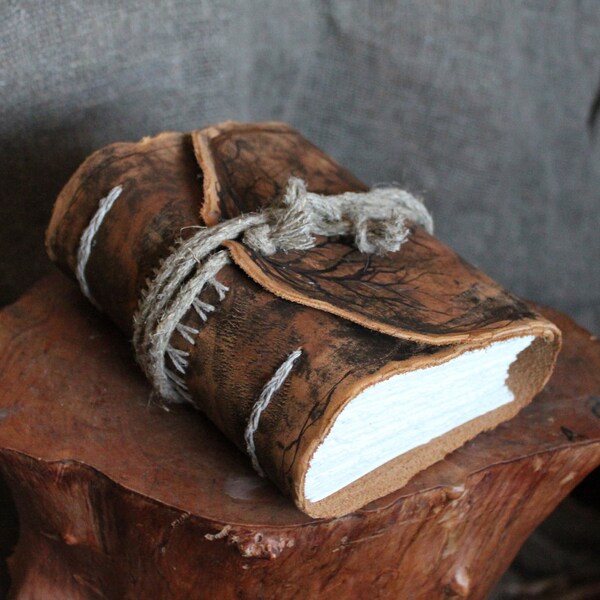 Leather journal Extra thick hand bound with jute cord