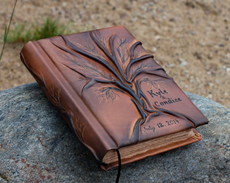 Wedding Guest Book Personalized Leather Journal Tree of life 8,7 x 6,5 inch image 3