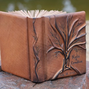 Wedding Guest Book Personalized Leather Journal Tree of life 8,7 x 6,5 inch image 2