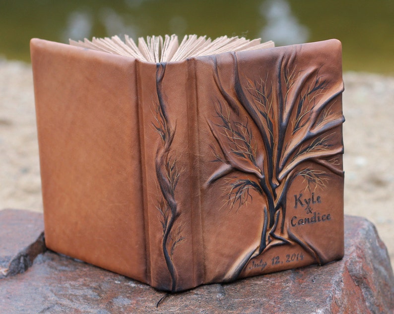 Wedding Guest Book Personalized Leather Journal Tree of life 8,7 x 6,5 inch image 2