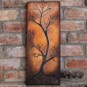 Original Tree of Life Painting: Acrylic & Oil on Canvas (19.5x8 inch)