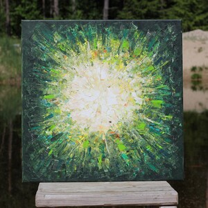 Original Abstract painting Green Forest Sun original painting abstract landscape painting modern wall decor image 1