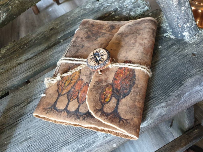 Leather journal with Trees image 1