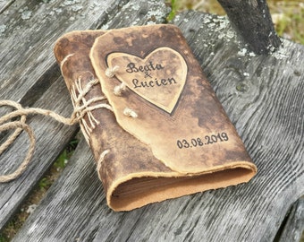 Leather journal wedding guest book with brown craft paper 8,8 x 6,6 Medieval look personalized