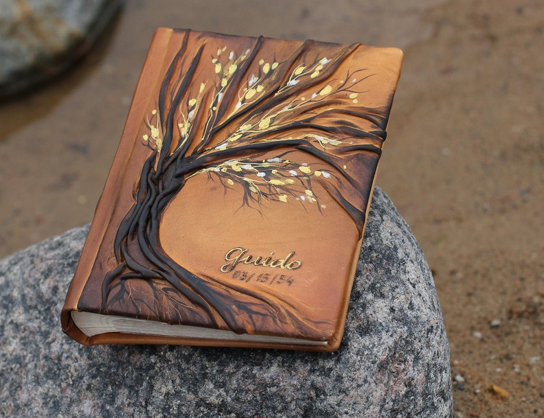 Leather photo album 10 x 7 1/2 with Tree for 200 photos personalized wedding gift image 5