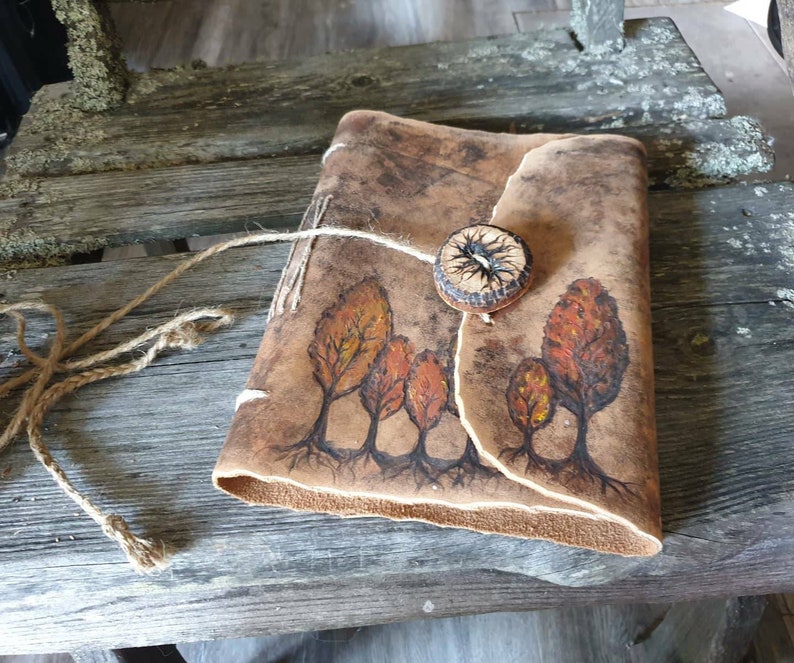 Leather journal with Trees image 7