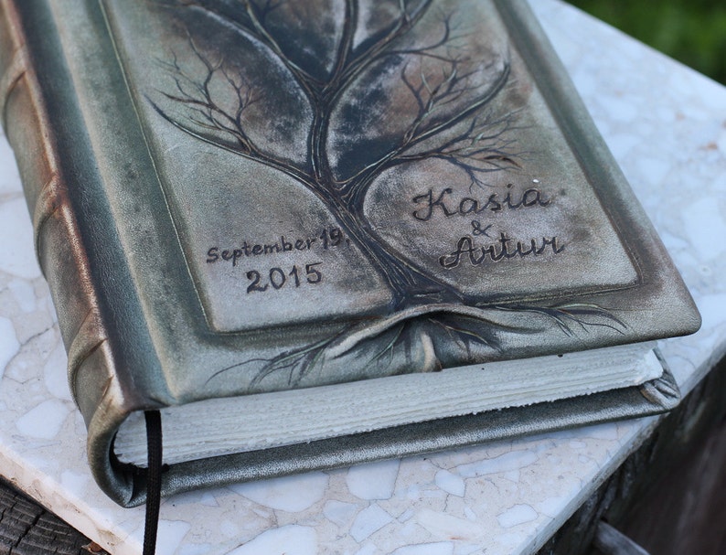 Leather Wedding Guest Book Tree of Life Guestbook Wedding Etsy