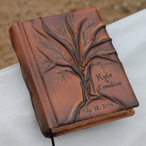 Wedding Guest Book Personalized Leather Journal Tree of life 8,7 x 6,5 inch image 7