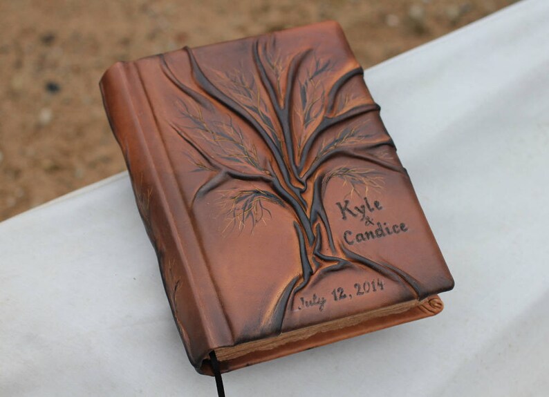 Wedding Guest Book Personalized Leather Journal Tree of life 8,7 x 6,5 inch image 7