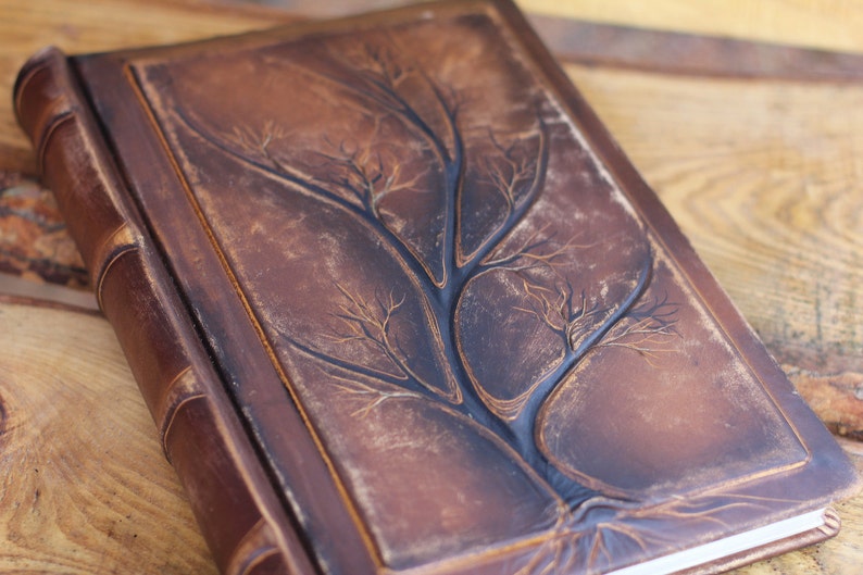 Wedding leather Photo album 13 x 9 with Tree of Life for 300 photos image 5