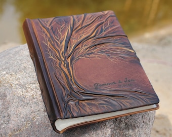 Leather Photo album with Tree of Life for 300 photos wedding leather anniversary gift