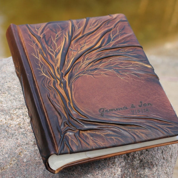 Leather Photo album with Tree of Life for 300 photos wedding leather anniversary gift