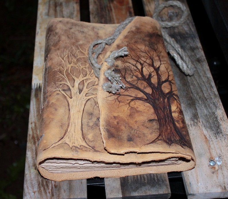 Leather wedding guest book journal Trees of life image 2