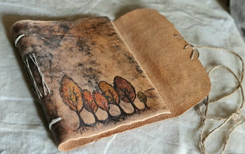 Leather journal with Trees image 5