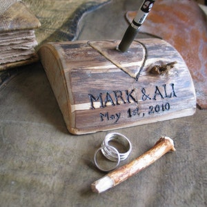 Rustic wood pen holder for wedding guest book image 2