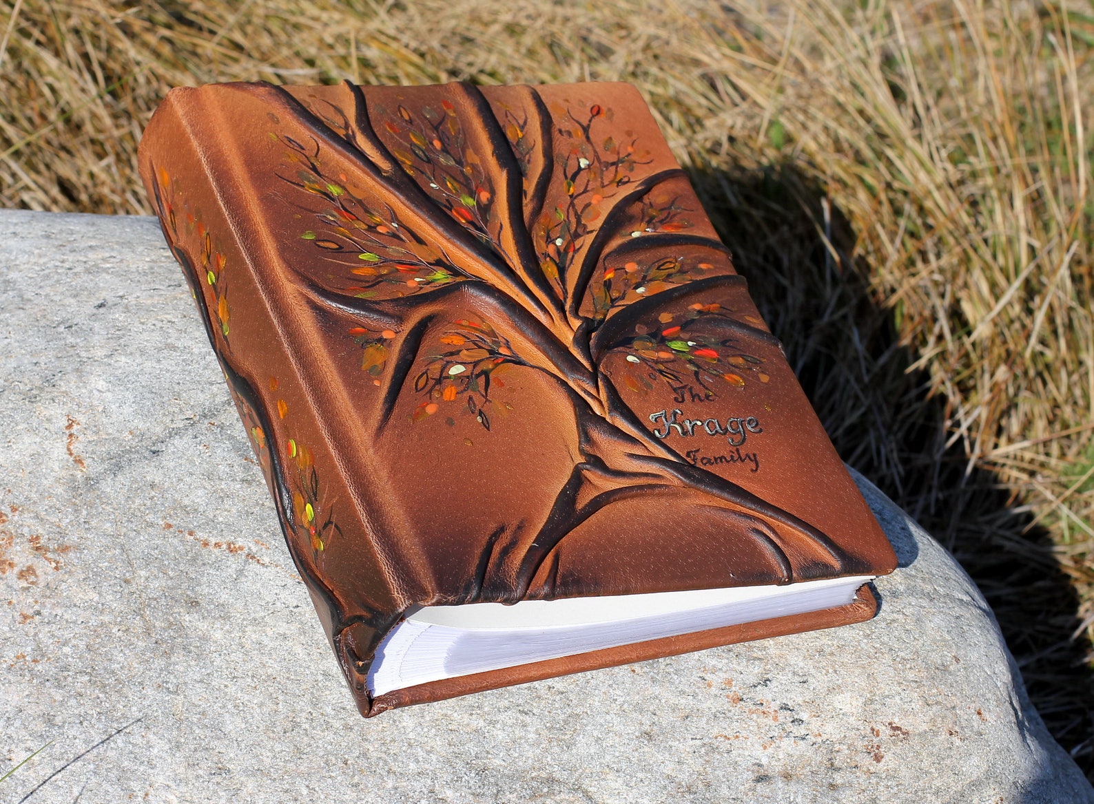 Leather photo album with leaves 10 x 7 1/2 with Tree for 200 Etsy