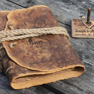 Medieval look personalized leather journal 8,7 x 6,5 inch blank book with brown craft paper image 5
