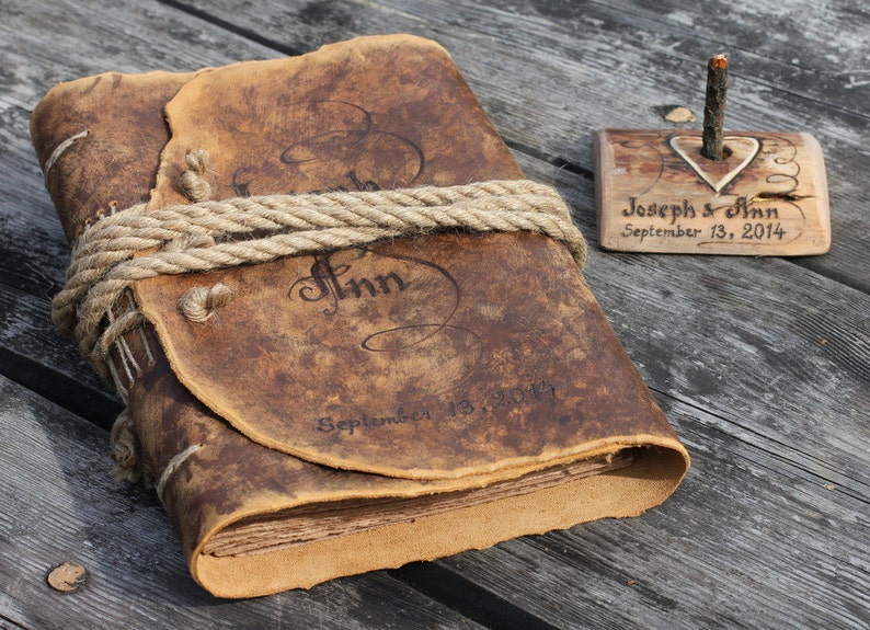 Medieval look personalized leather journal 8,7 x 6,5 inch blank book with brown craft paper image 5