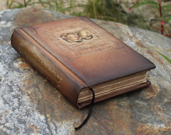 Wedding guest book with two rings leather journal anniversary gift