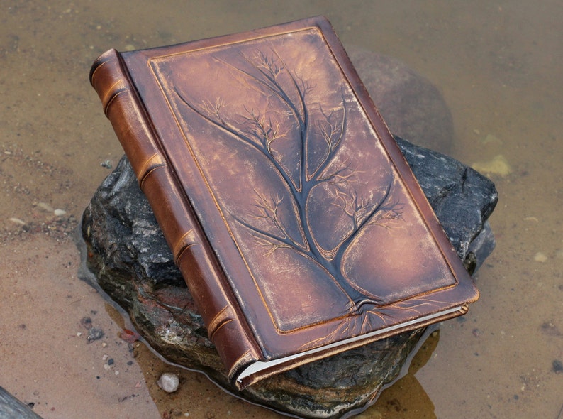 Wedding leather Photo album 13 x 9 with Tree of Life for 300 photos image 3