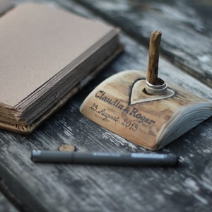 Rustic wood pen holder for wedding guest book image 1