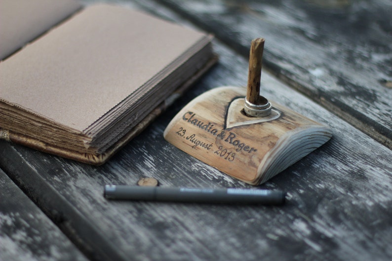 Rustic wood pen holder for wedding guest book image 1