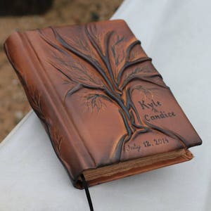 Wedding Guest Book Personalized Leather Journal Tree of life 8,7 x 6,5 inch image 6